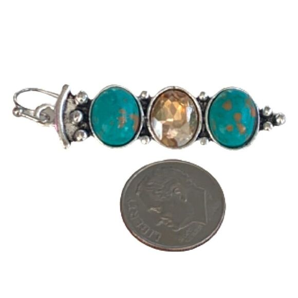 Turquoise & Amber Glass Drop Earrings – Sculptural Thai Style - Picture 11 of 12